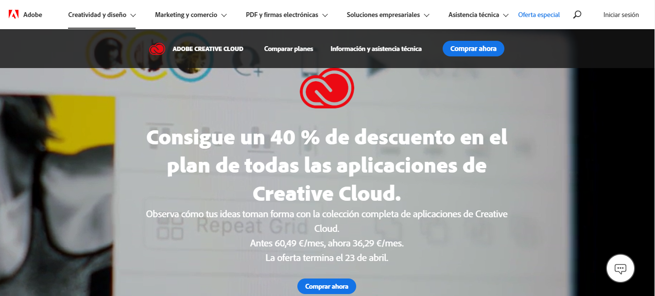 Software Adobe Creative Cloud utilizado para diseño gráfico